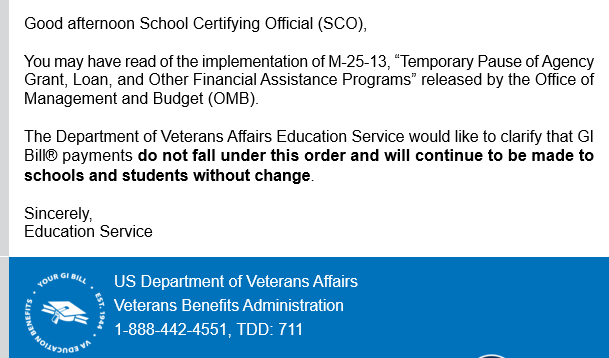 GI Bill payments not part of M-14-13